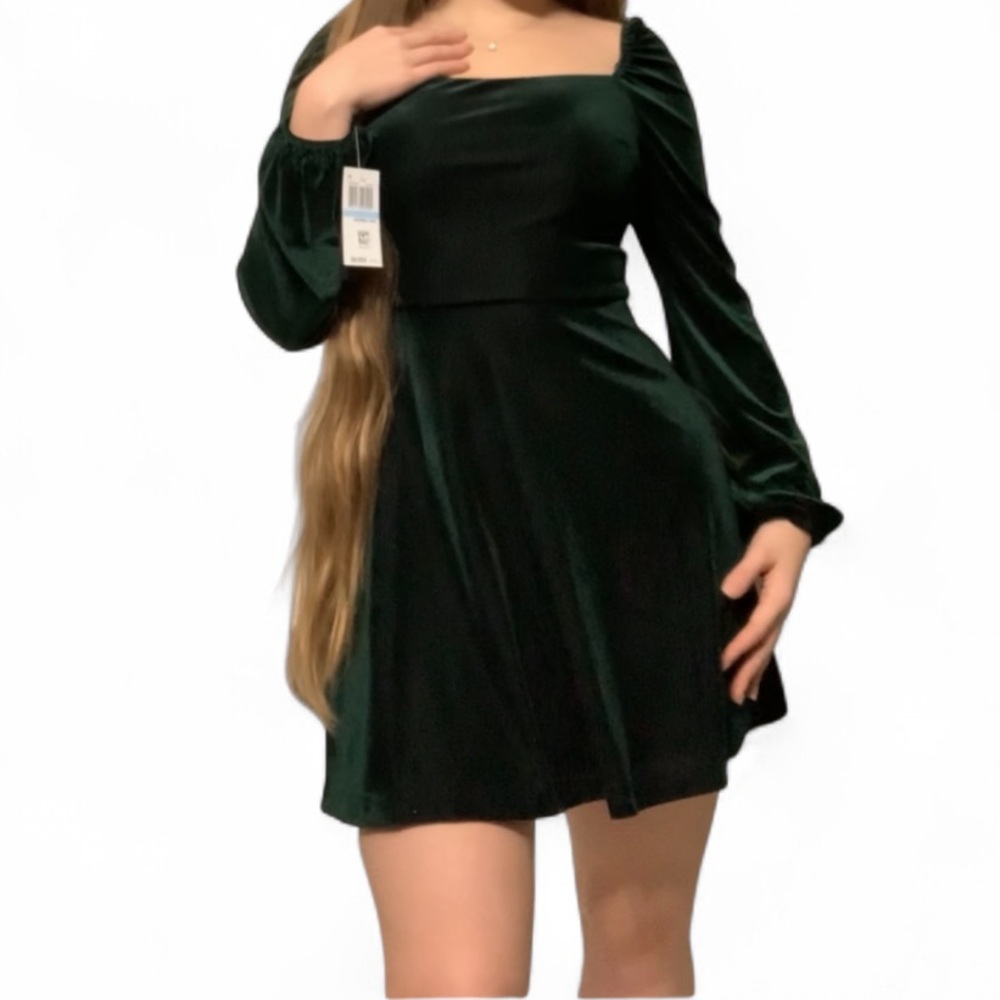 City Studio Forest Green Long Sleeve Dress